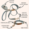 Load image into Gallery viewer, Dog Collar, Pouch and Lead Set - Blue Tweed & Velvet: No engraving / Medium