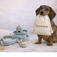 Load image into Gallery viewer, Dog Collar, Pouch and Lead Set - Blue Tweed & Velvet: No engraving / Medium