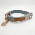 Load image into Gallery viewer, Dog Collar, Pouch and Lead Set - Blue Tweed & Velvet: No engraving / Medium