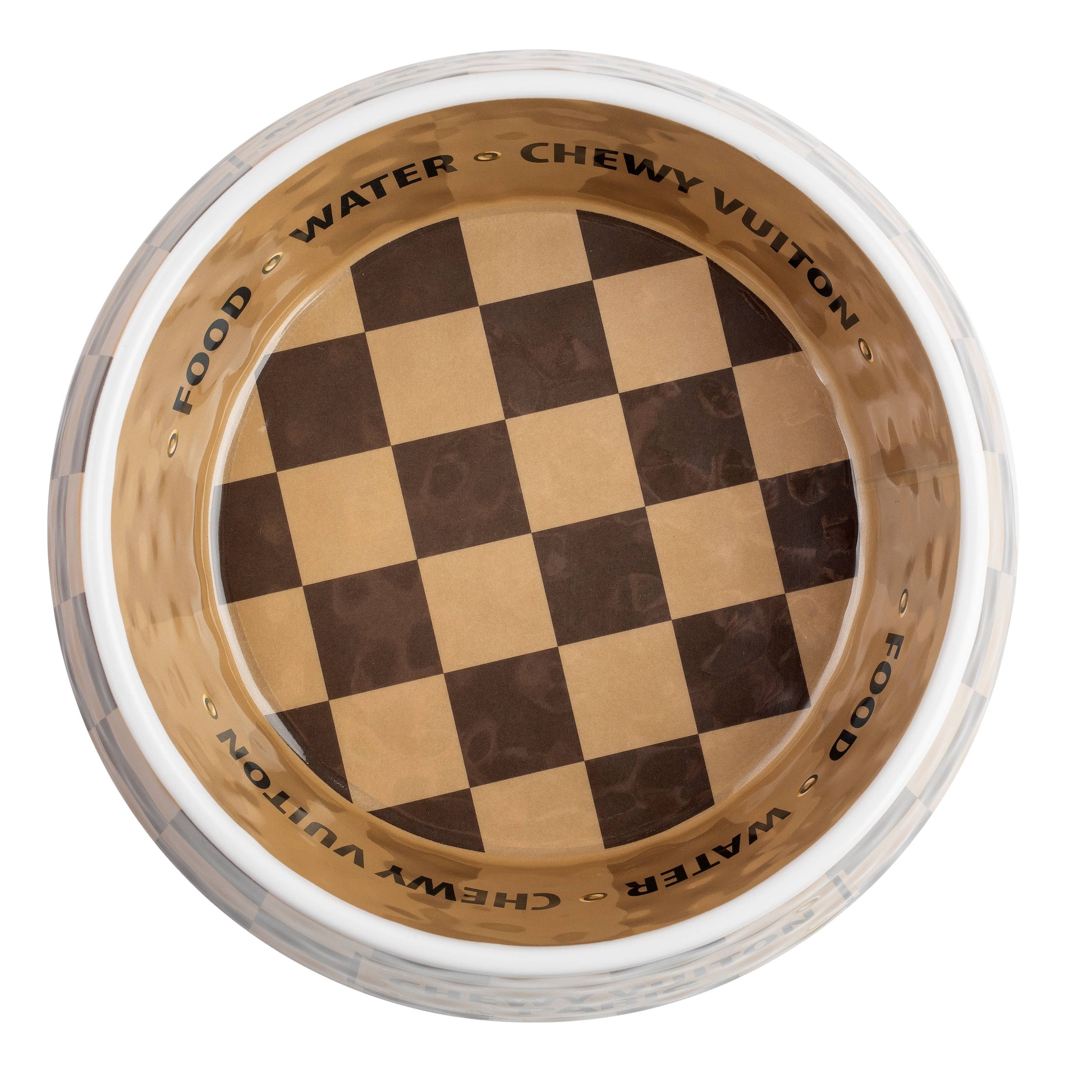 Tan Checker Chewy Vuiton Bowl - 3 Sizes!! Dog Bowls: Small
