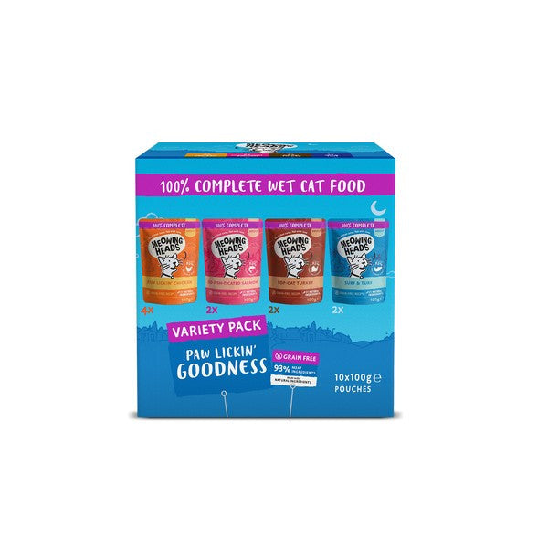 Meowing Heads Cat Food Variety Pack 10 x 100g Premium Wet Food Assortment for Cats
