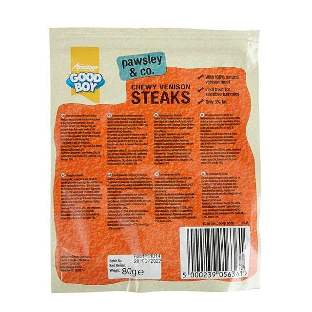 Good Boy Pawsley & Co Chewy Venison Steaks 80g Case of 12