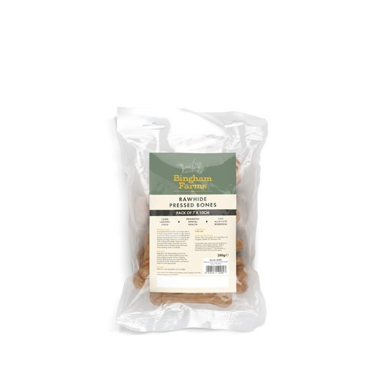Bingham Farms 10cm Rawhide Pressed Bones 7 Pk 280g Case of 5