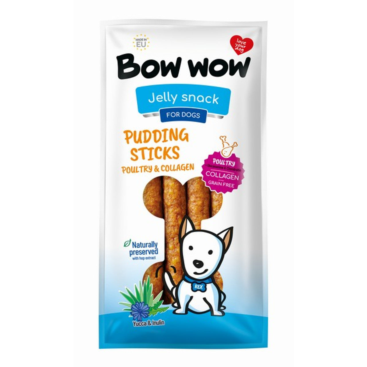 Bow Wow Pudding Stick Poultry and Collagen Chicken Flavour 6x170g