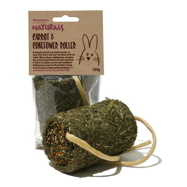 Rosewood Carrot & Coneflower Roller Natural Pet Chew Toy for Dogs, Interactive & Durable Cse 6