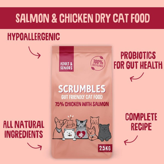 Scrumbles Dry Cat Food Adult Salmon 2.5kg