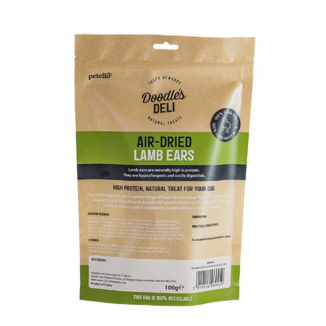 Doodles Deli Air Dried Lamb Ears without Hair 100g Case of 8