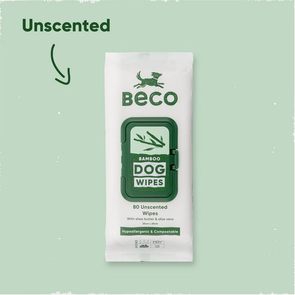 Beco Bamboo Dog Wipes Unscented Natural Pet Grooming Wipes for Sensitive Skin, Eco-Friendly & Gentle Cleaning