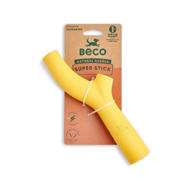 Beco Natural Rubber Dog Toy Super Stick Chew Toy Durable for Aggressive Chewers Yellow