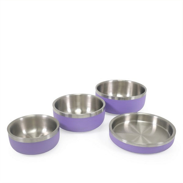 Rosewood Double Wall Stainless Steel Pet Bowl Spill-Resistant, Insulated Lilac
