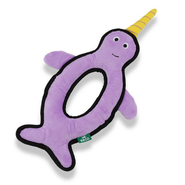 Beco Recycled Rough and Tough Narwhal Toy Large Eco-Friendly Durable Dog Chew & Play Toy