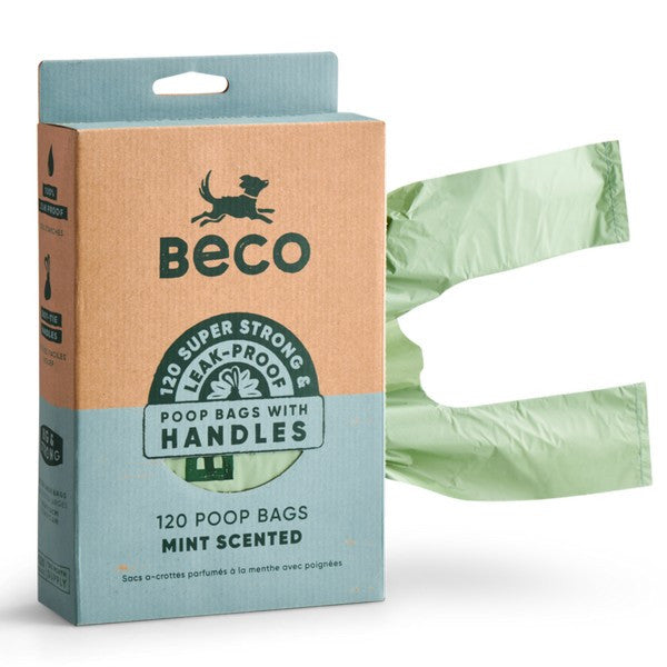 Beco Recycled Poop Bags Mint Scented with Handles 120 Pack Eco-Friendly Dog Waste Bags