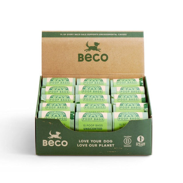 Beco Bags Unscented Dog Waste Bags 30 Single Rolls, Loose Countertop Display Unit