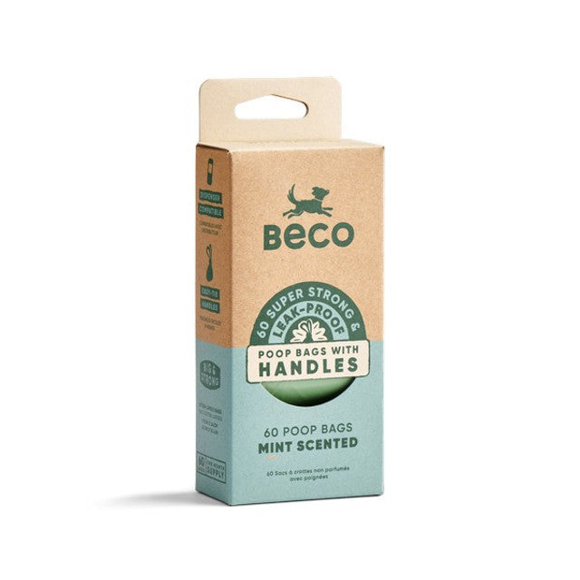 Beco Mint Scented Dog Poop Bags with Handles Leak-Proof, Eco-Friendly Pet Waste Bags 60 Pack