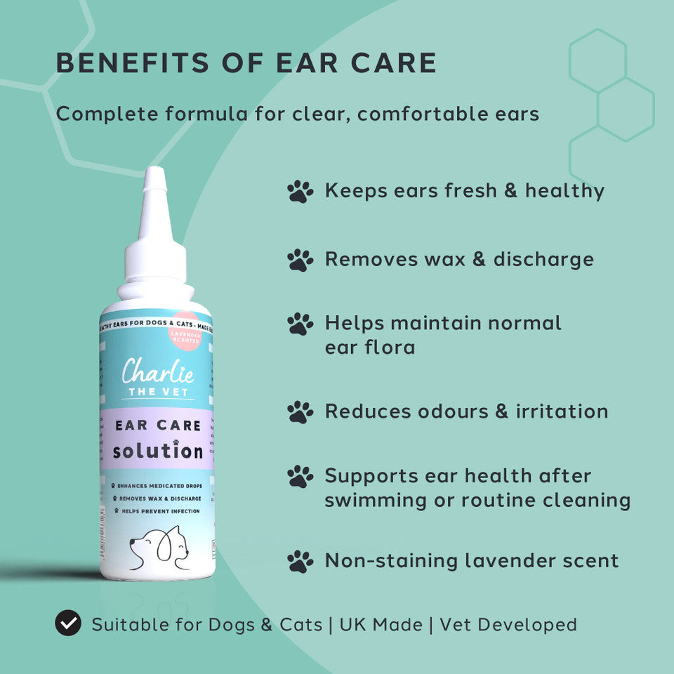 Charlie The Vet Ear Care Solution for Dogs & Cats Gentle Ear Cleaner, Soothes Irritation & Maintains Healthy Ears