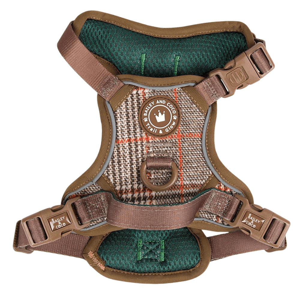 Trail & Glow Tweed Dog Harness - Colour Drops - Heritage Plaid: XL