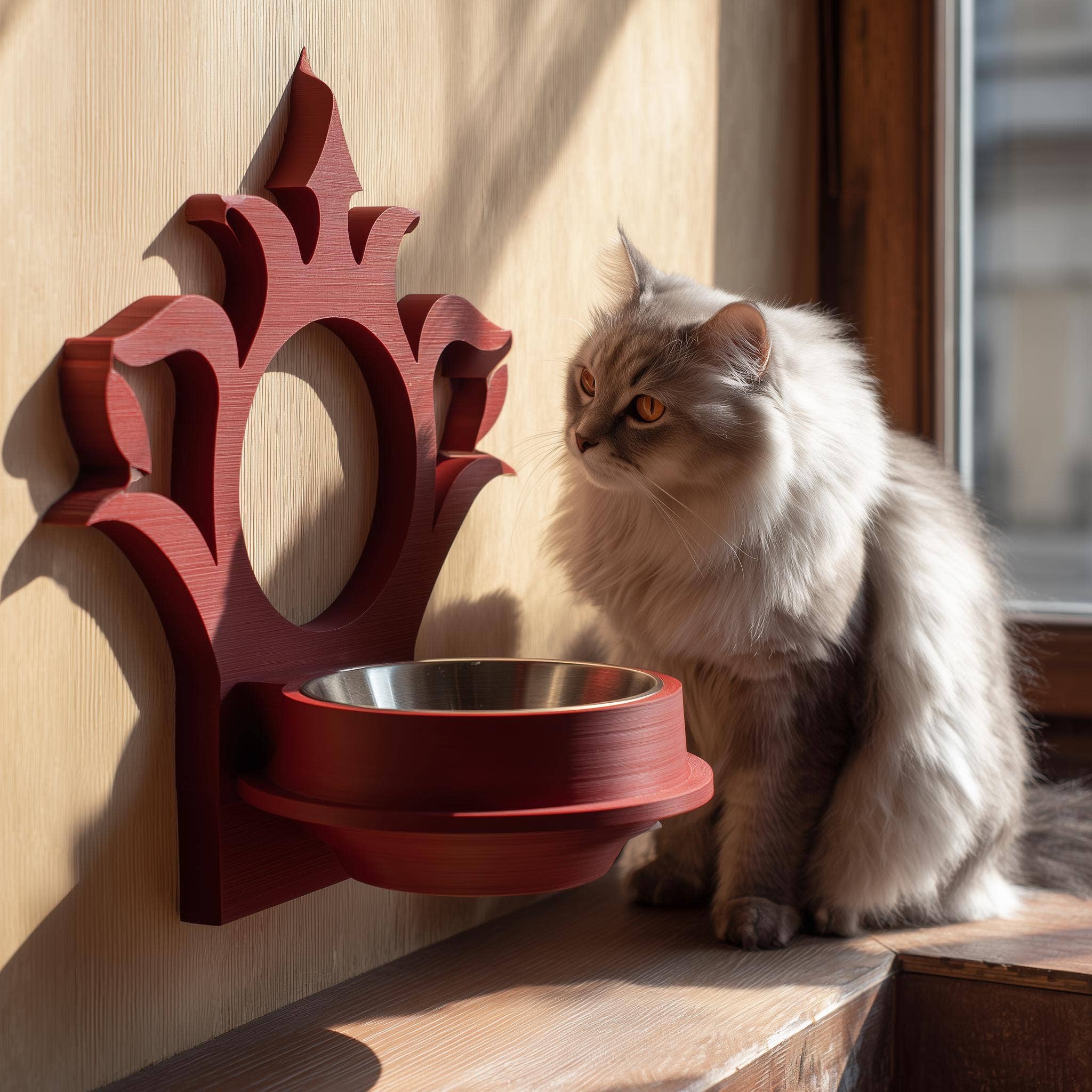 Gothic Wall Mounted Pet Bowl Holder | 3D Printed Raised Feeder Frame for Cat & Small Dog Bowls | Fantasy Home Decor Feeding Station: 6 inches (15 cm)