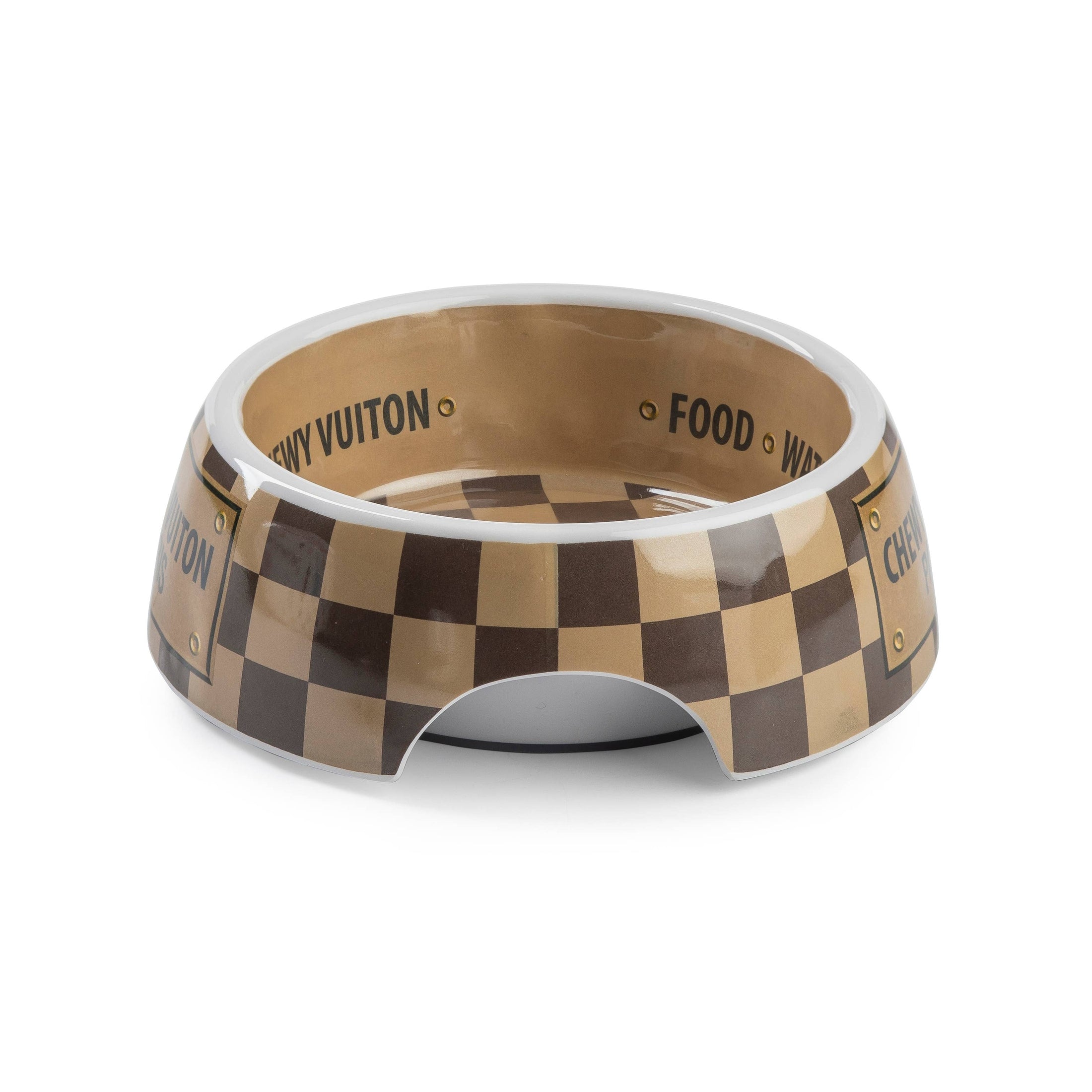 Tan Checker Chewy Vuiton Bowl - 3 Sizes!! Dog Bowls: Medium