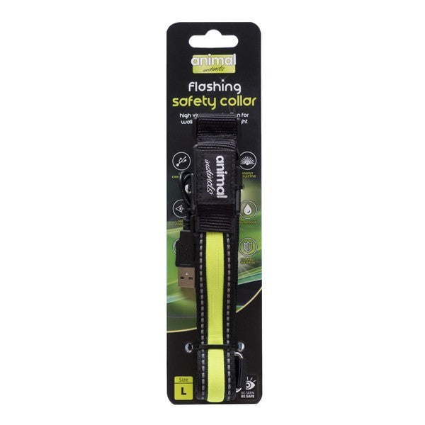 Animal Instincts Flashing LED Safety Dog Collar Yellow Medium 40-50cm