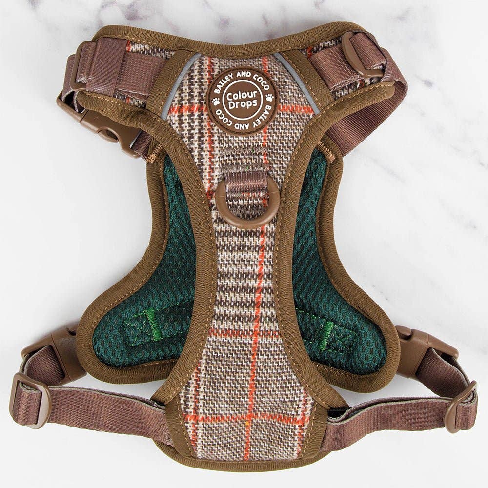 Trail & Glow Tweed Dog Harness - Colour Drops - Heritage Plaid: L