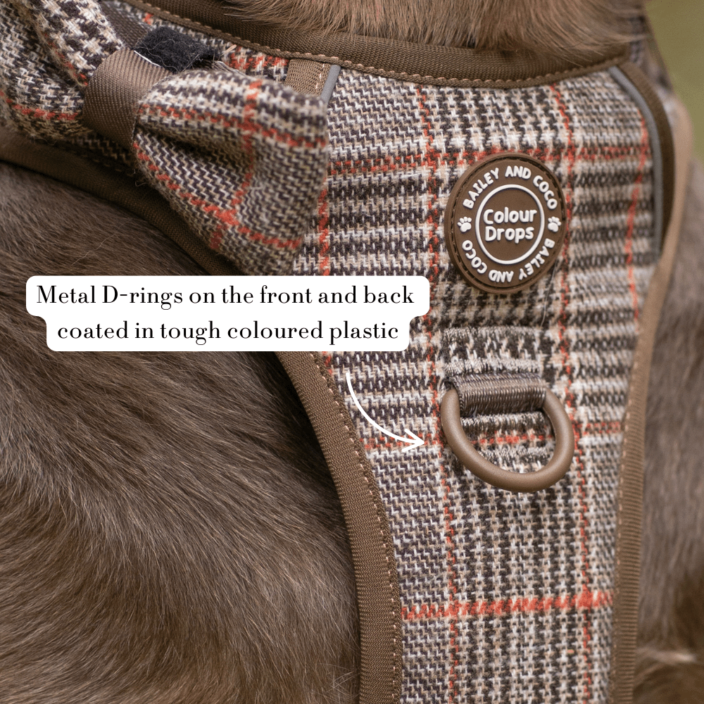 Trail & Glow Tweed Dog Harness & Lead Set - Colour Drops - Heritage Plaid: XS