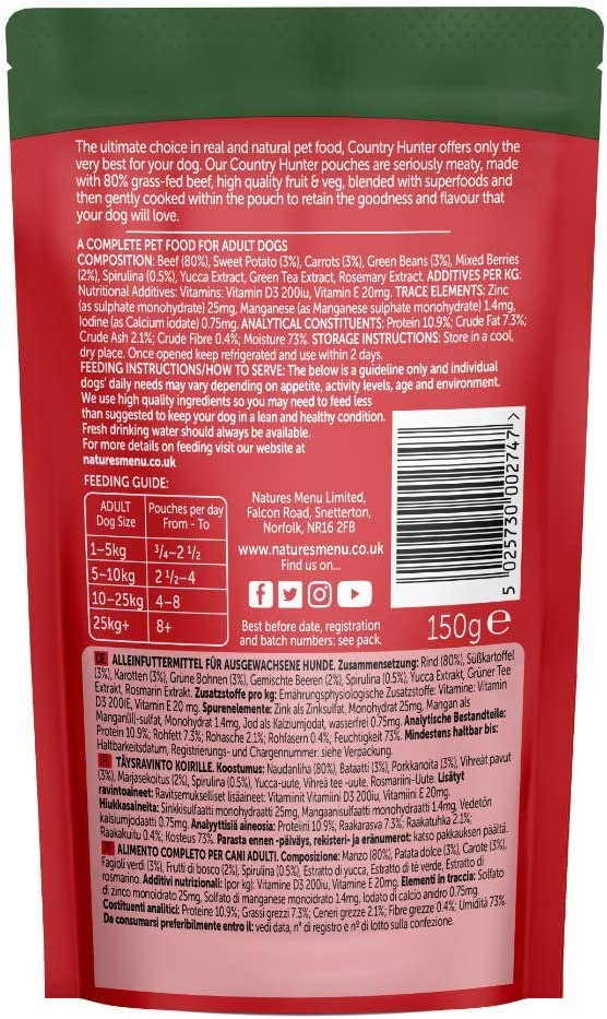 Natures Menu Country Hunter Dog Wet Food Beef (6Pk) 150g pouch