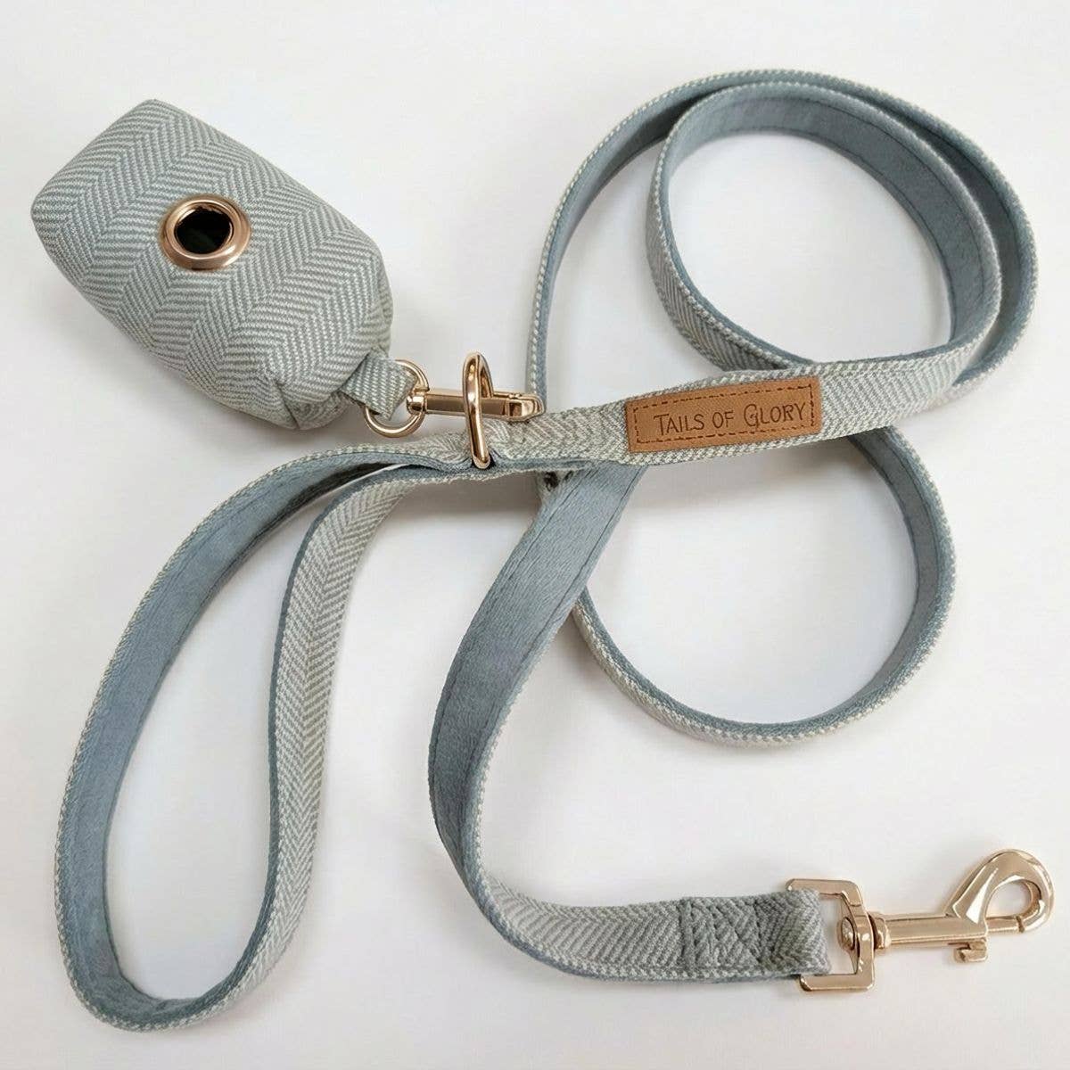 Dog Collar, Pouch and Lead Set - Blue Tweed & Velvet: No engraving / Medium