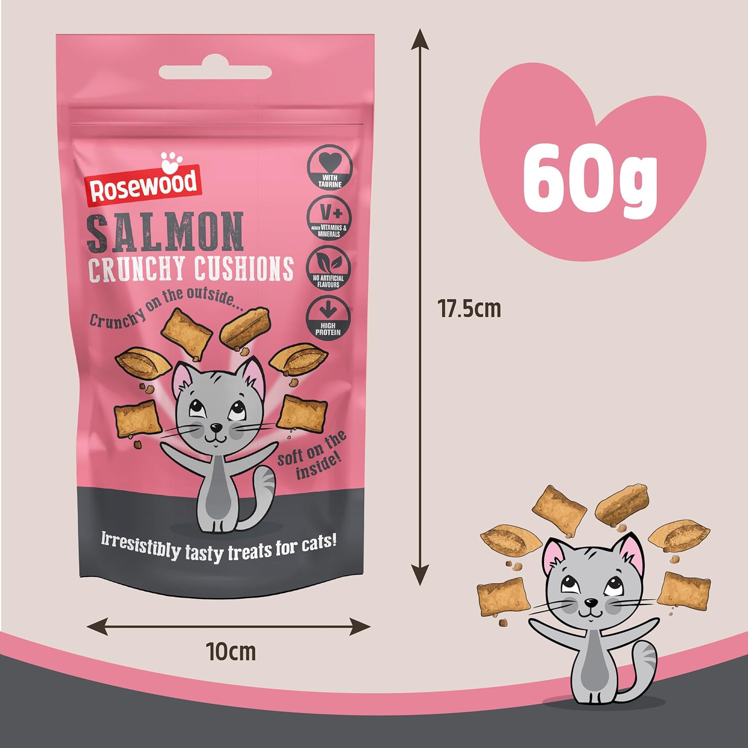 Rosewood Crunchy Salmon Cushions Salmon Cat Treats, Crunchy Bite-Size Snacks, 60g