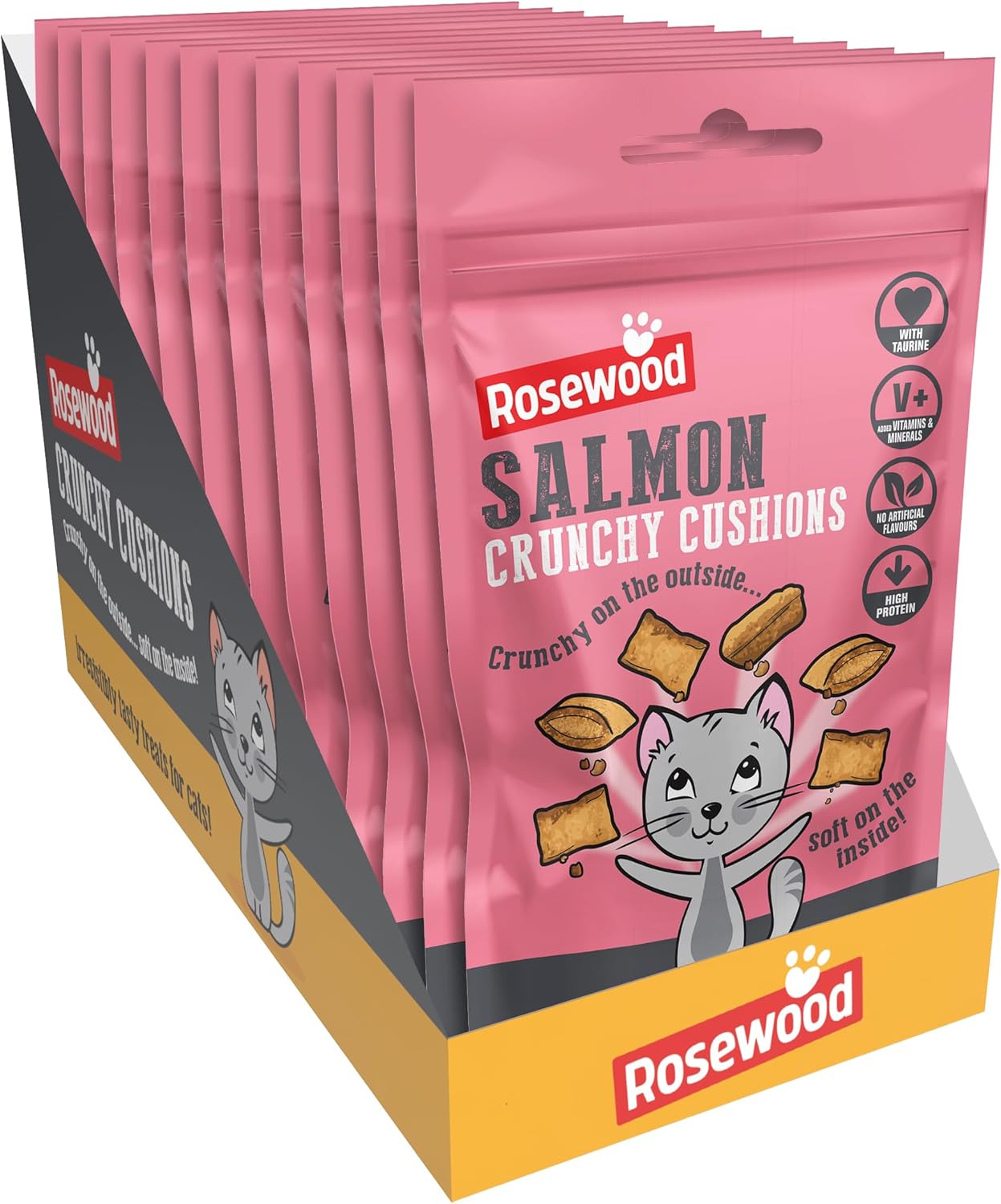 Rosewood Crunchy Salmon Cushions Salmon Cat Treats, Crunchy Bite-Size Snacks, 60g