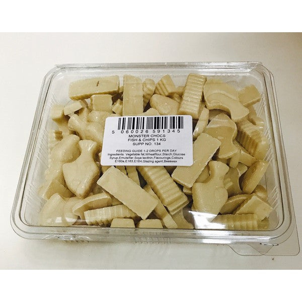 Monster Chocs Fish & Chips White Chocolate 1kg Gourmet Sweet Treat Premium Confectionery
