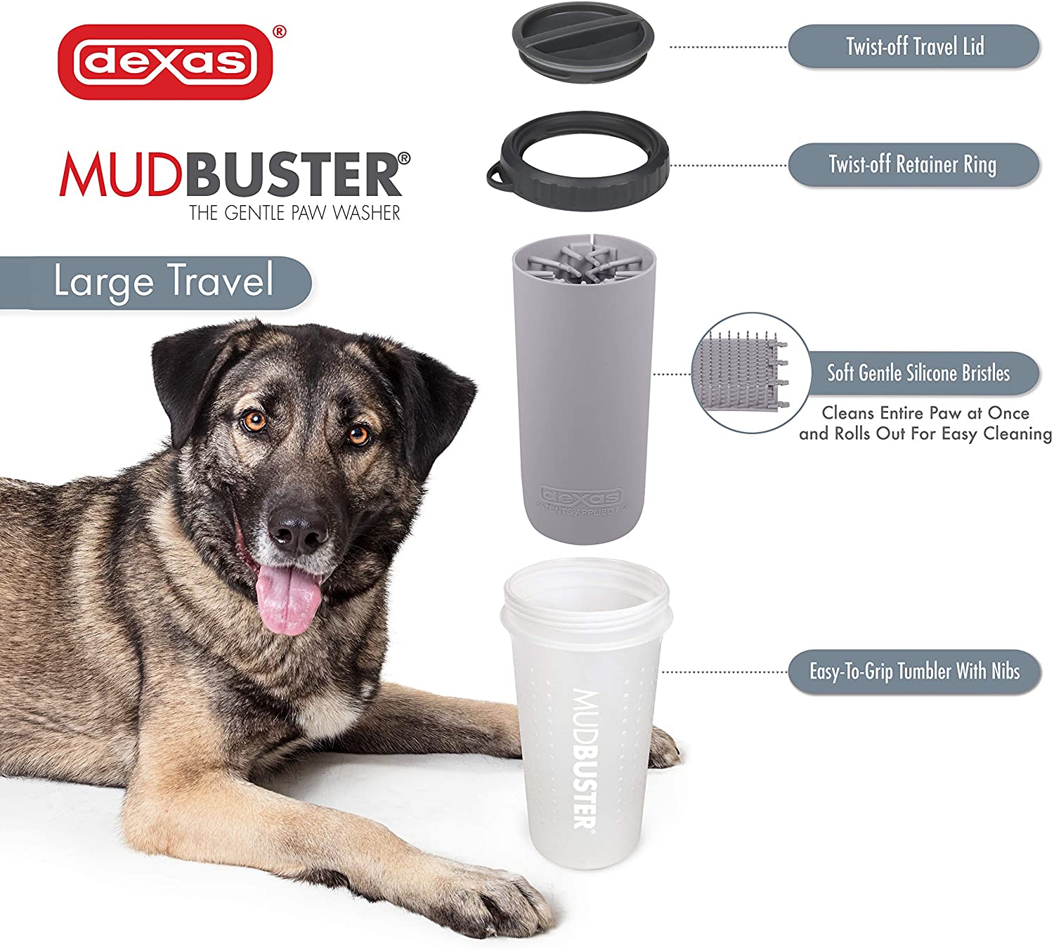 Dexas MudBuster Light Grey For Dogs Lidded / Unlidded