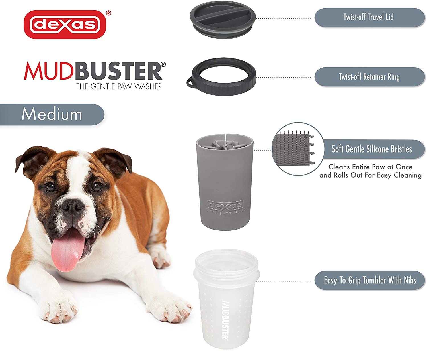 Dexas MudBuster Light Grey For Dogs Lidded / Unlidded