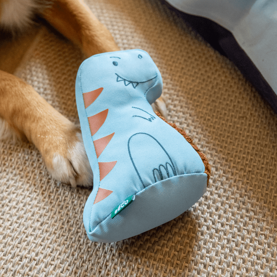 Beco Recycled Soft Tony T-Rex Medium Eco-Friendly Plush Dinosaur Dog Toy for Medium Dogs