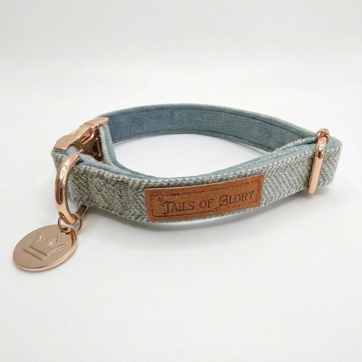 Dog Collar, Pouch and Lead Set - Blue Tweed & Velvet: No engraving / Medium