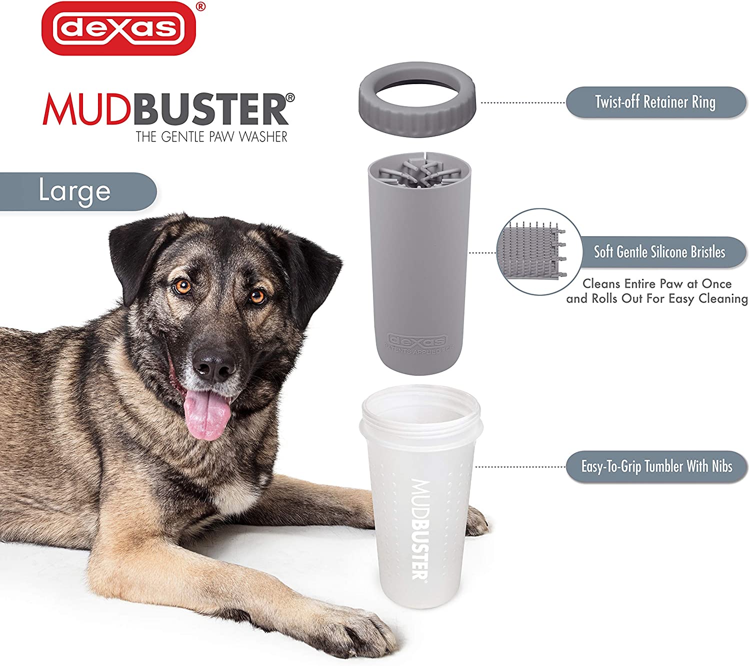 Dexas MudBuster Silicone Paw Washer Light Grey Dogs